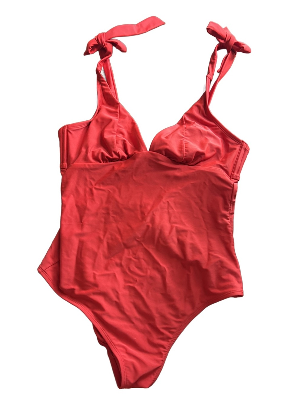 Shade & Shore Coral Red One-Piece Swimsuit with Tie Straps